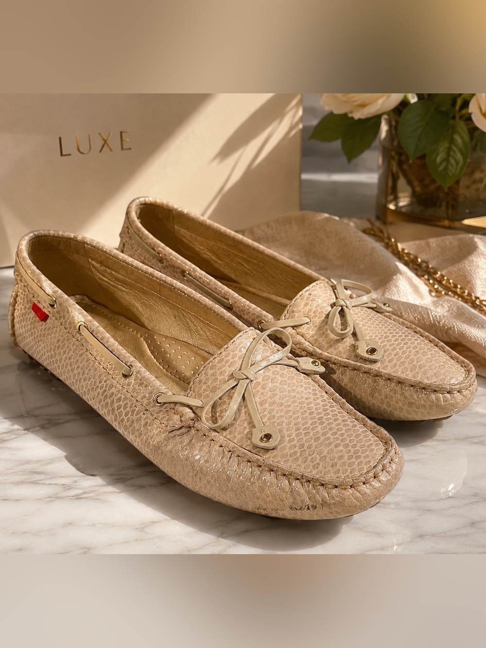 Marc Joseph Cypress Hill Leather Driver Loafer Moccasin. Blush Snake Color Sz 10